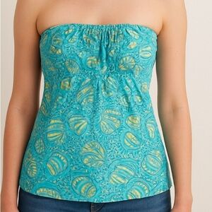 Lily Pulitzer Aqua Blue Floral Smocked Sleeveless Top